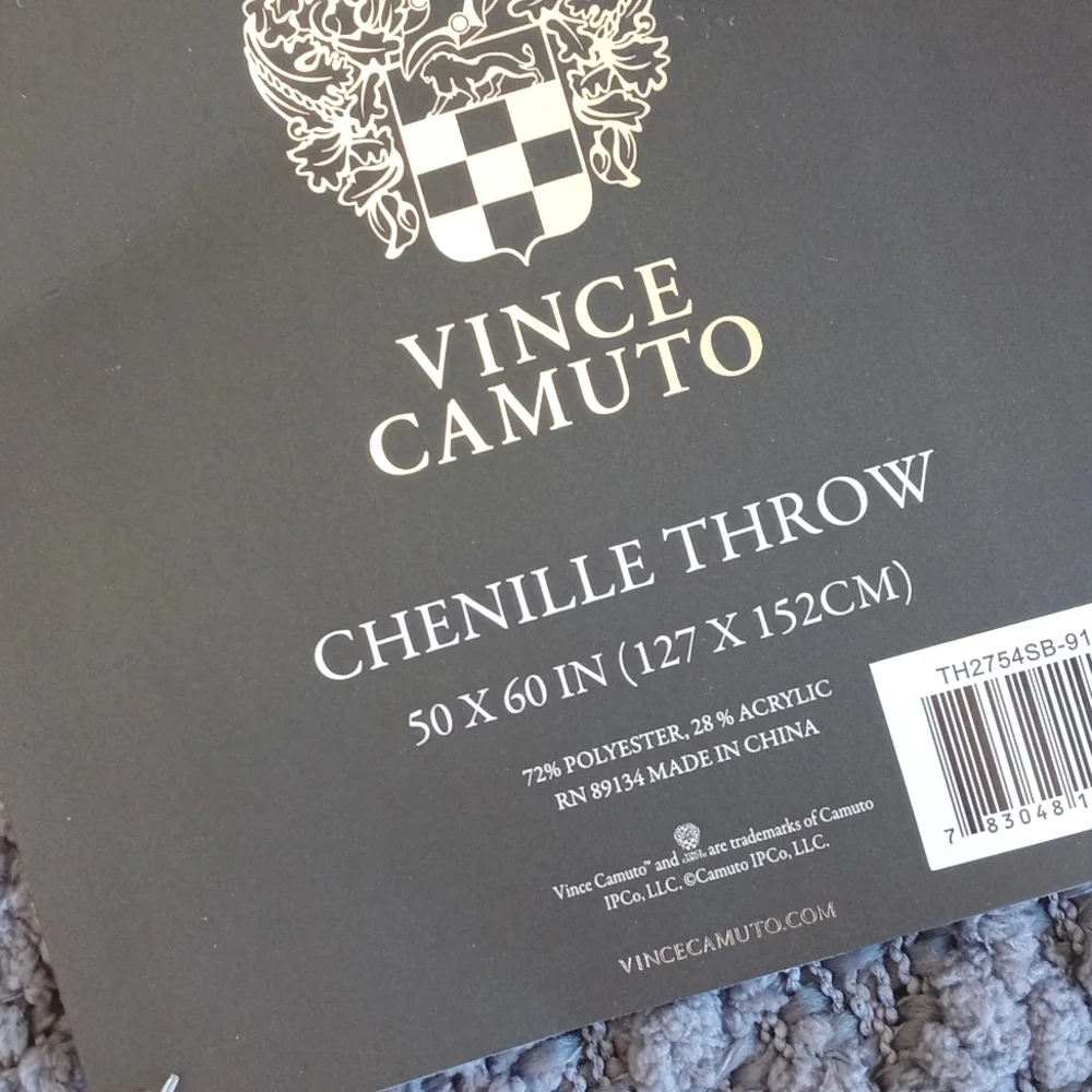 Vince Camuto Blue Grey Popcorn Chenille Fringed Throw Blanket 50